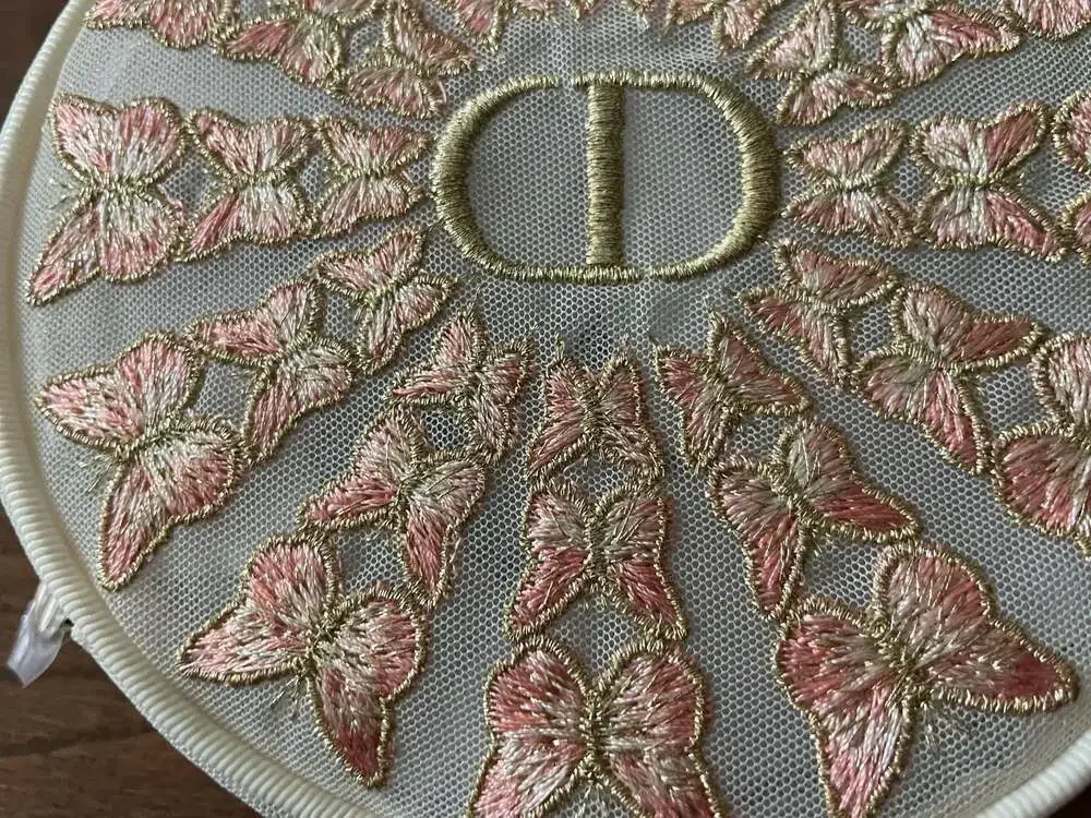 NWT Dior Pink Butterfly Round Mesh Vanity Jewelry Case Pouch
